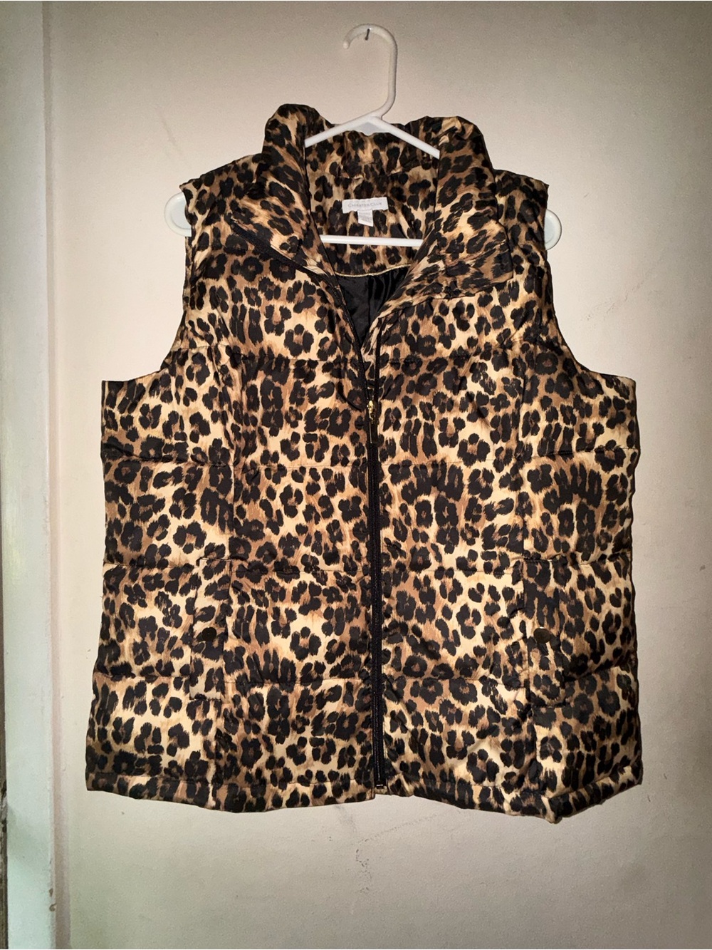 Charter Club Leopard-Print Puffer Vest in Tan and Black